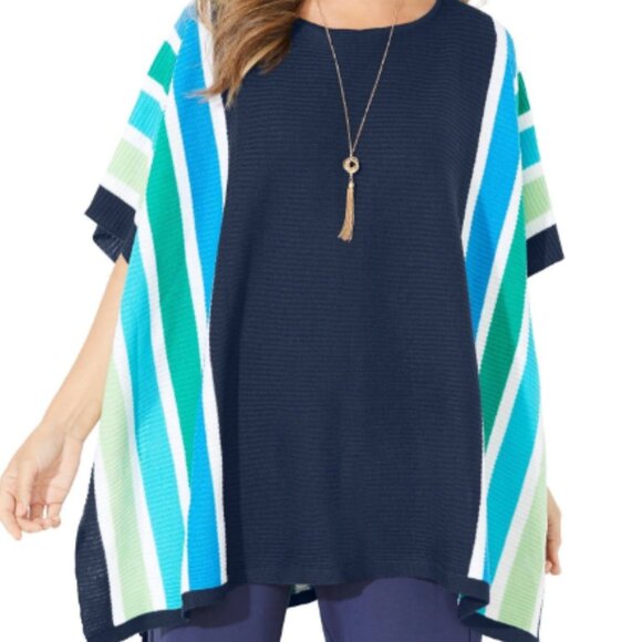 Liz & Me Soft Knit Striped Poncho 2x/3x - Picture 1 of 5